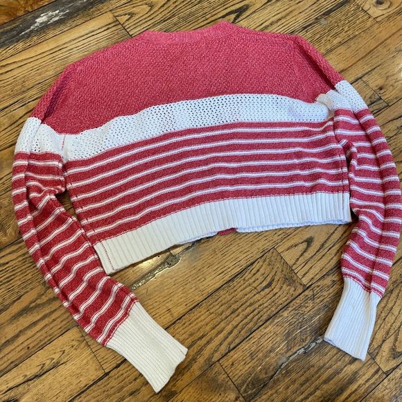 Anthropologie Yoon NWT Cropped Cardigan Lond Sleeve Small Pink & White - Picture 7 of 7